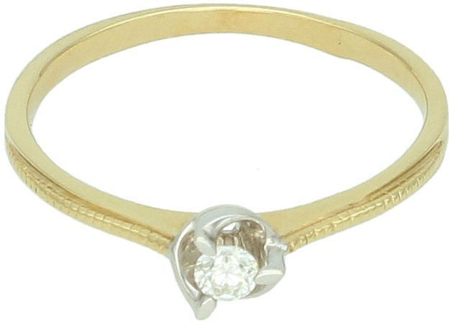 Elegancki złoty pierścionek Wieczna Miłość z diamentem 0,95 ct, barwa H, czystość SI, trzy ramiona z białego złota. Idealny na zaręczyny lub prezent z certyfikatem autentyczności.11.jpg